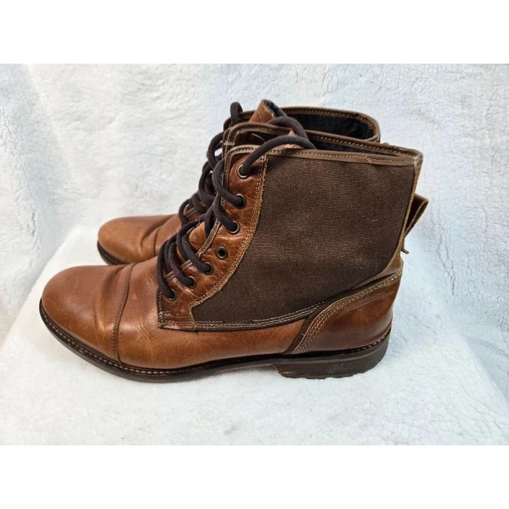 ALDO Gweawien Leather Brown Canvas Lace Up Cap Toe Ankle Casual Boots Size 13‎